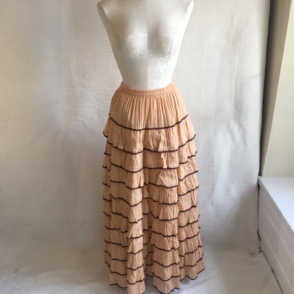 Vintage 70s Tiered Ruffle Maxi Skirt Prairie Dress - Picture 3 of 9